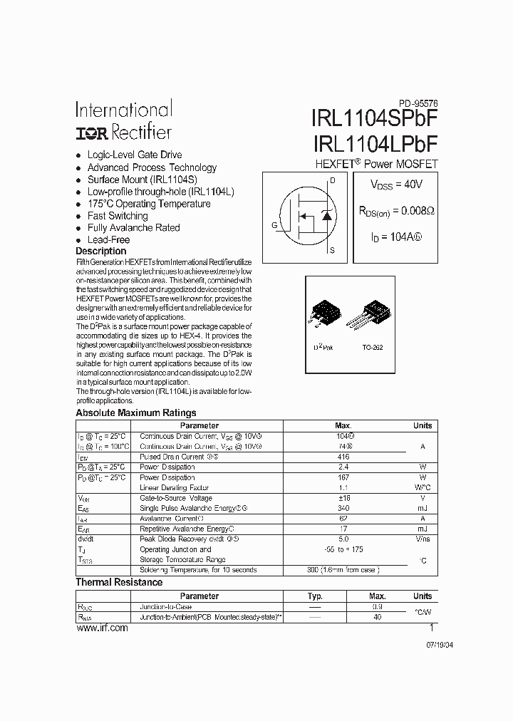 IRL1104SPBF_593985.PDF Datasheet