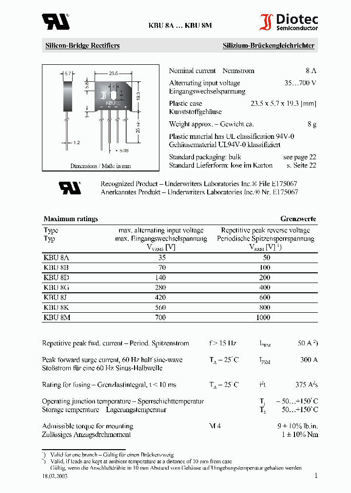 KBU8D_703741.PDF Datasheet Download --- IC-ON-LINE
