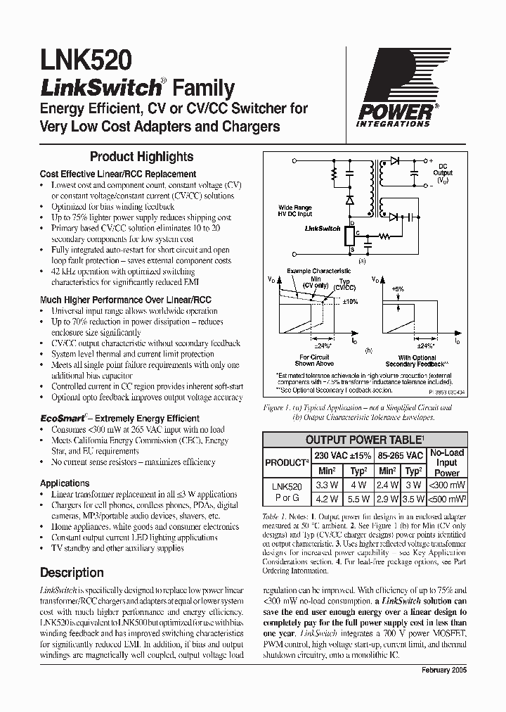 LNK520_563184.PDF Datasheet Download --- IC-ON-LINE