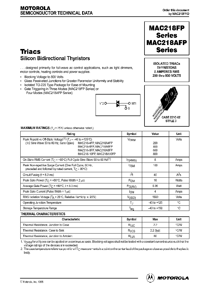 MAC218A10FP_38929.PDF Datasheet Download --- IC-ON-LINE