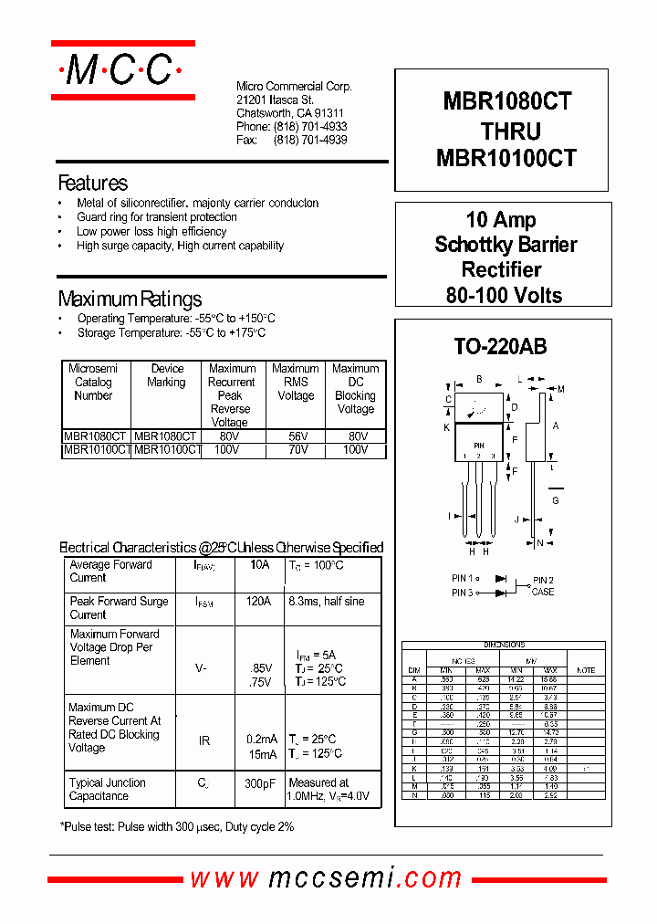 MBR1080CT_732152.PDF Datasheet Download --- IC-ON-LINE