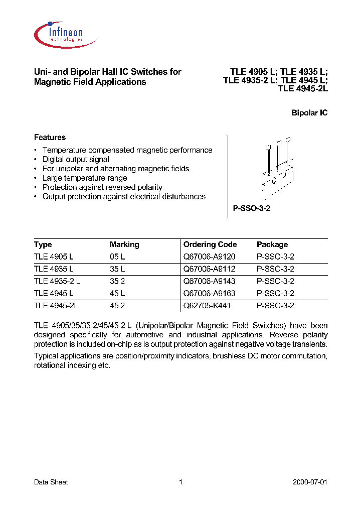 TLE4945_562410.PDF Datasheet Download --- IC-ON-LINE