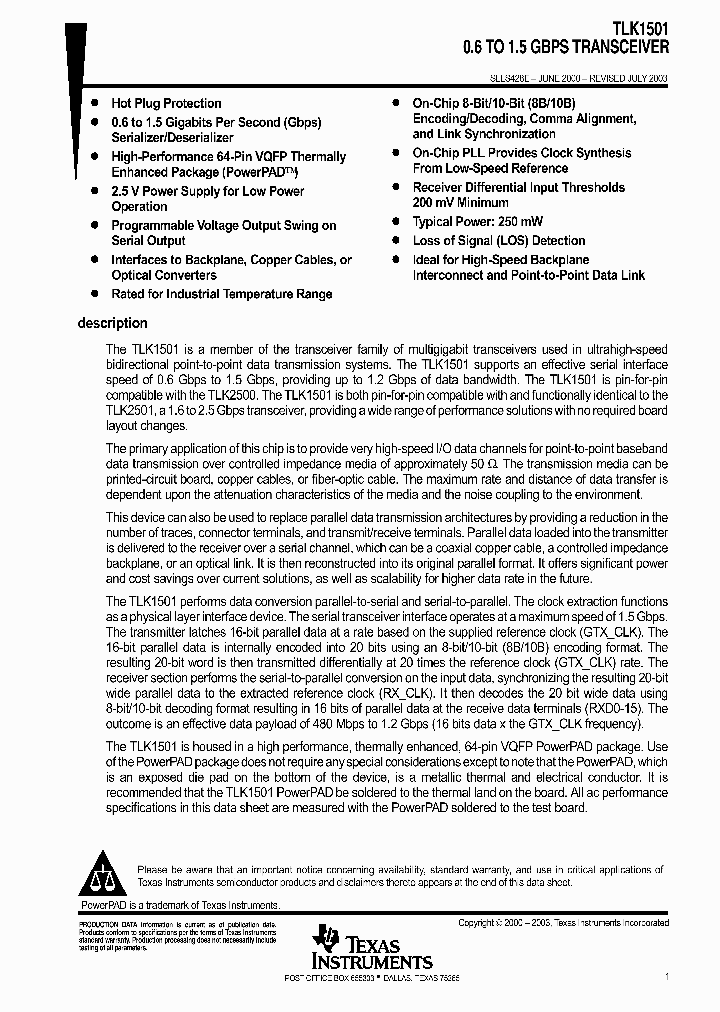 tlk1501ircp-572711-pdf-datasheet-download-ic-on-line