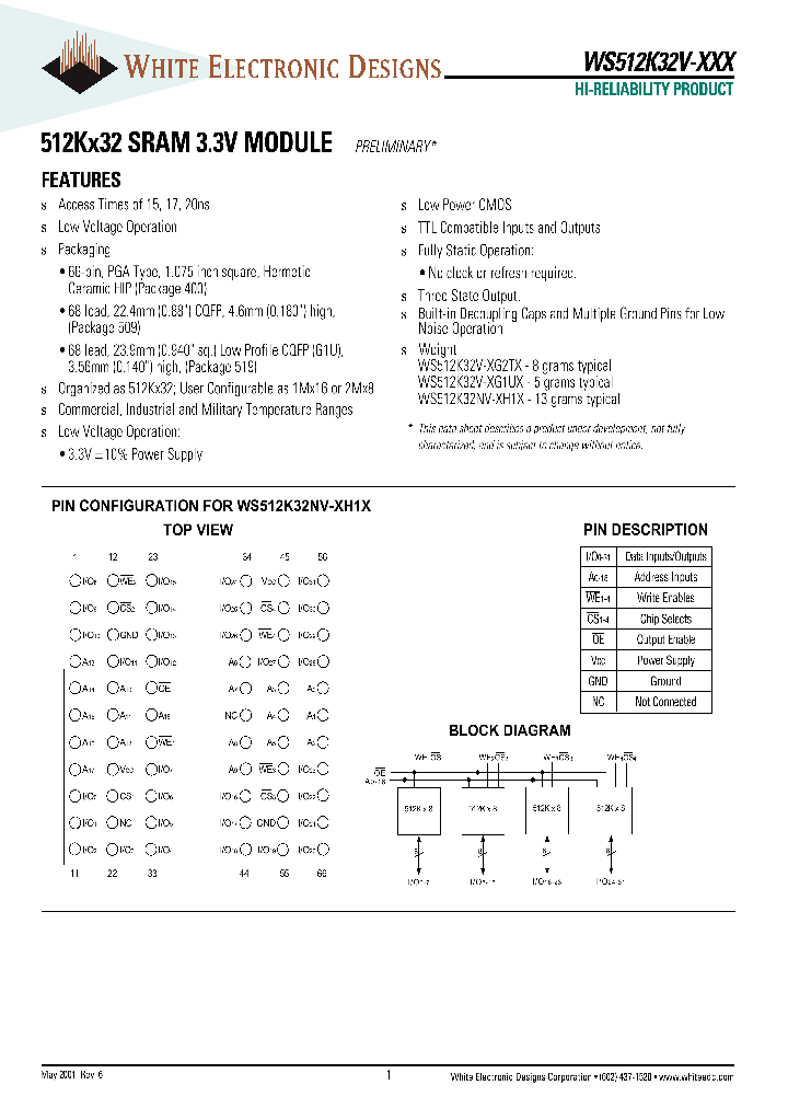 WS512K32V_563467.PDF Datasheet Download --- IC-ON-LINE