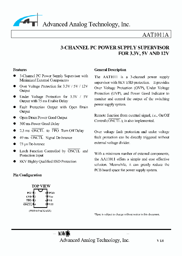 AAT1011A_866110.PDF Datasheet Download --- IC-ON-LINE
