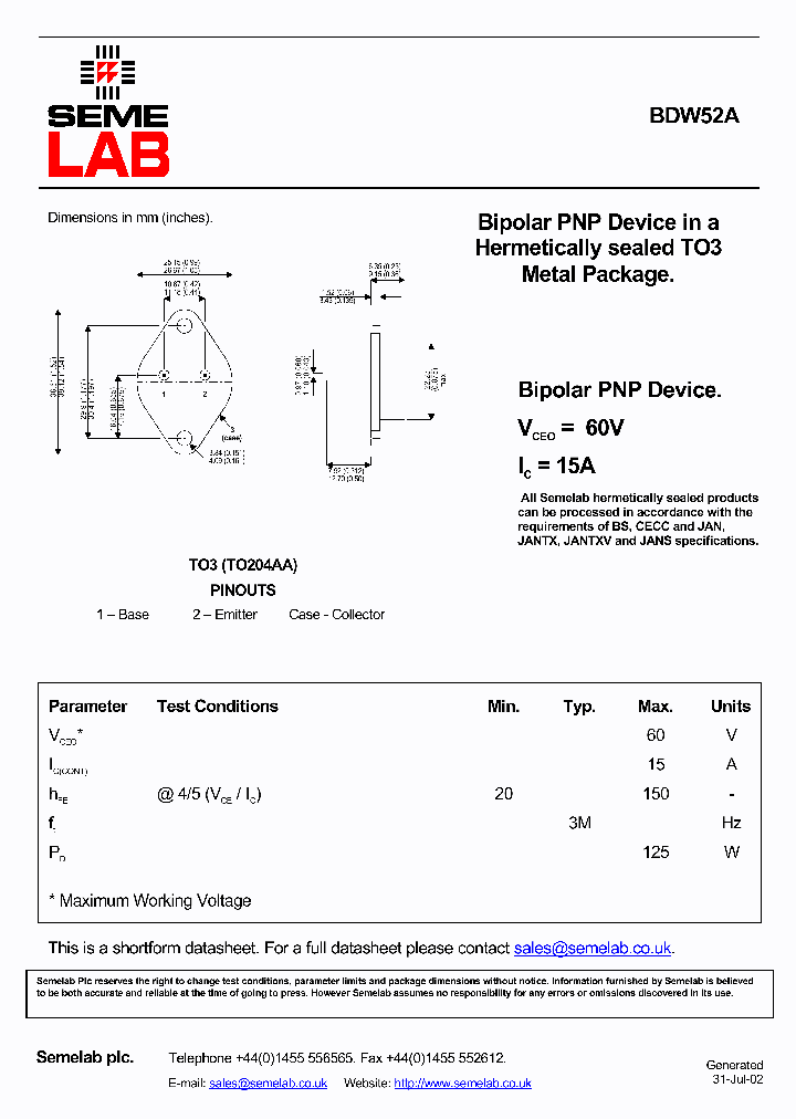 BDW52A_945510.PDF Datasheet