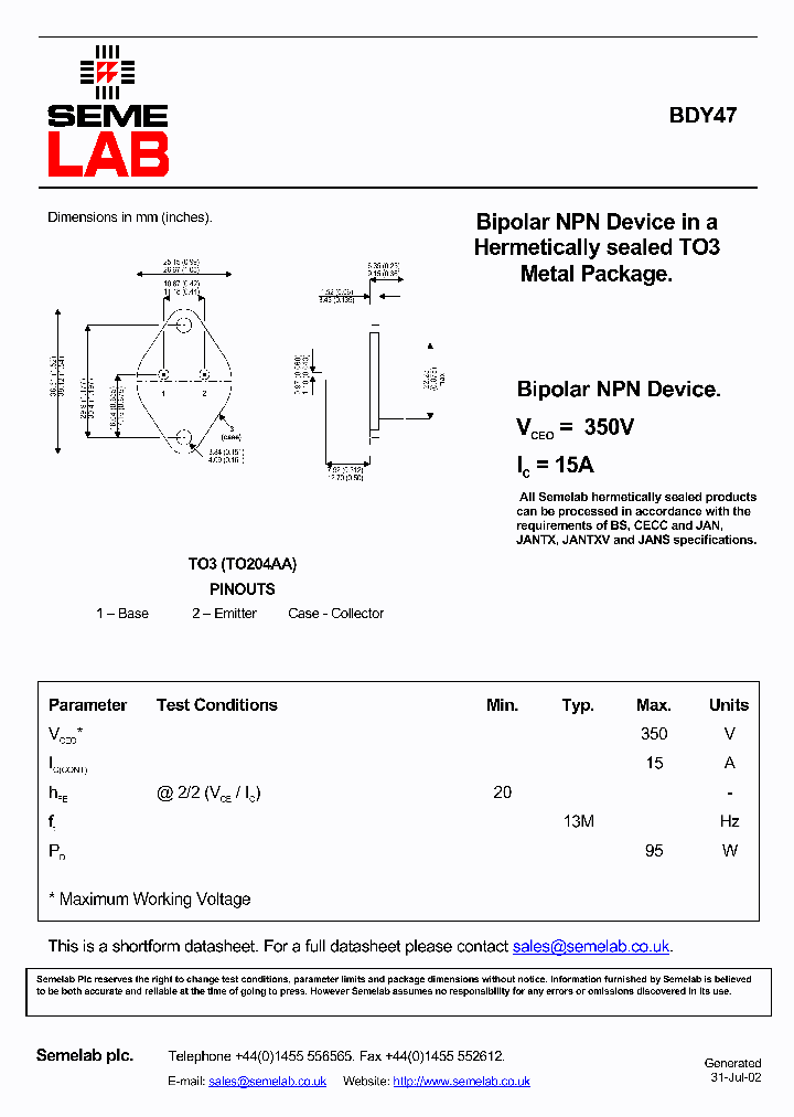 BDY47_946051.PDF Datasheet