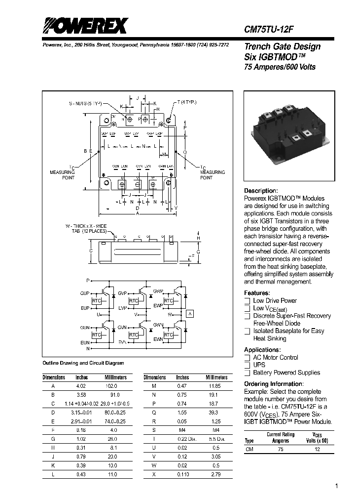 CM75TU-12F_889751.PDF Datasheet Download --- IC-ON-LINE