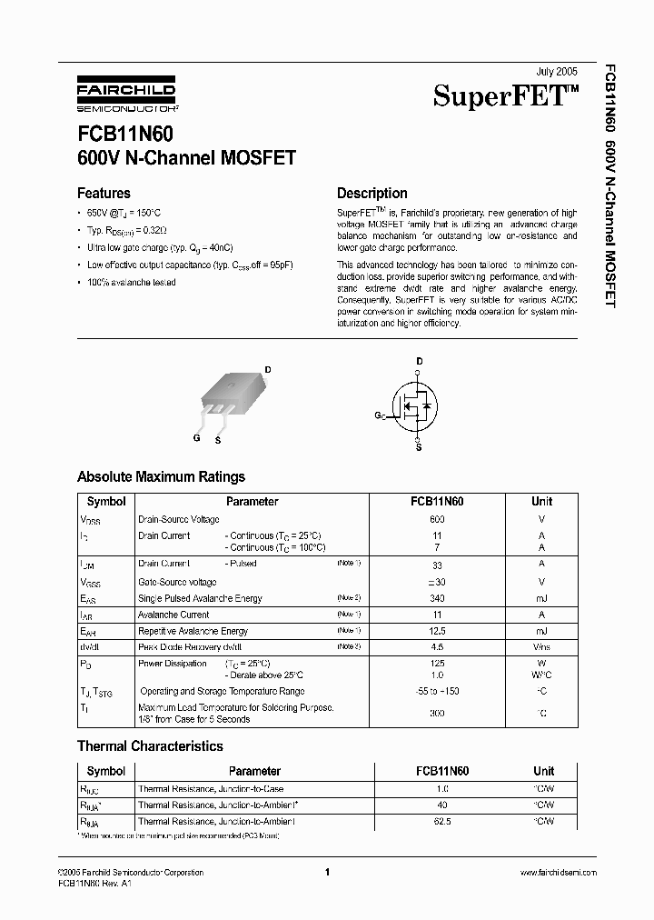 FCB11N6005_717722.PDF Datasheet