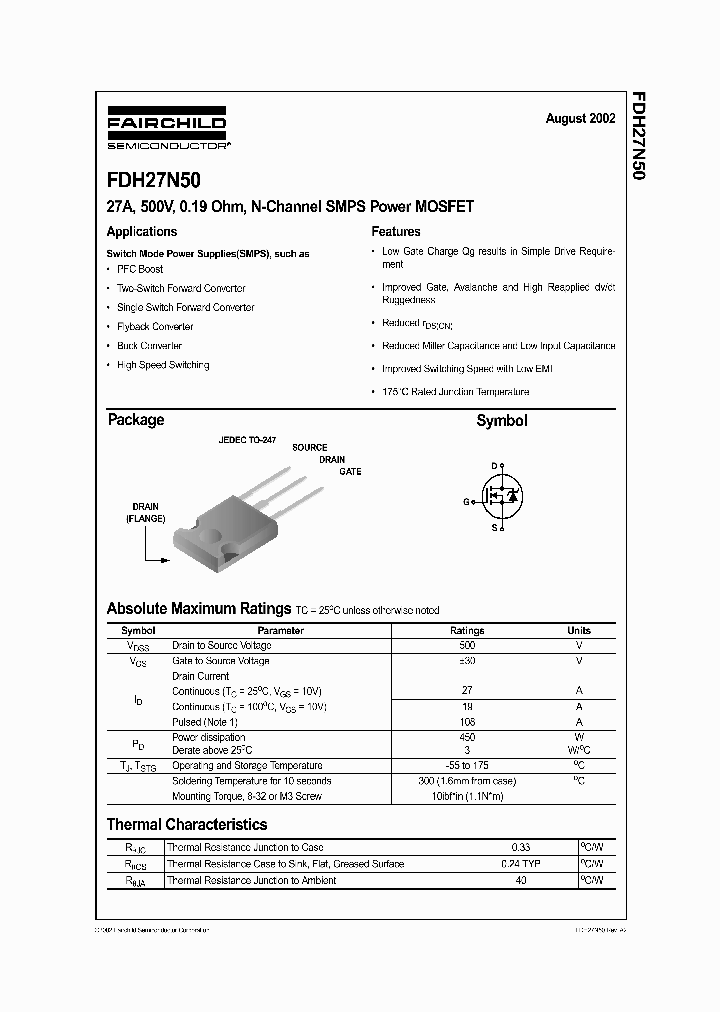 FDH27N50_881246.PDF Datasheet Download --- IC-ON-LINE