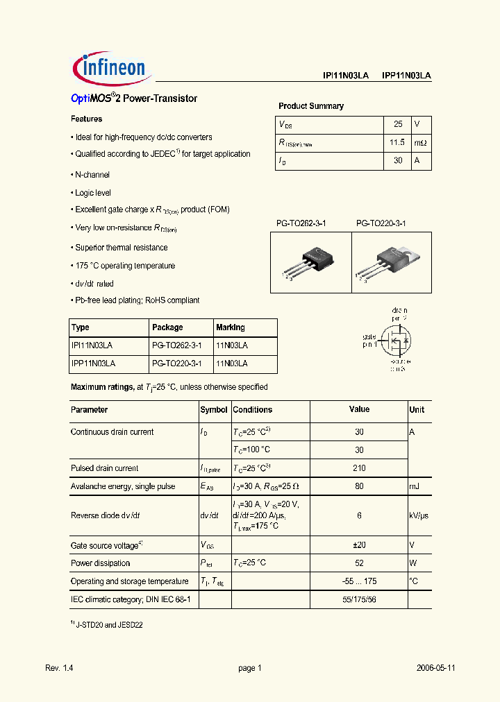 IPI11N03LA_657883.PDF Datasheet