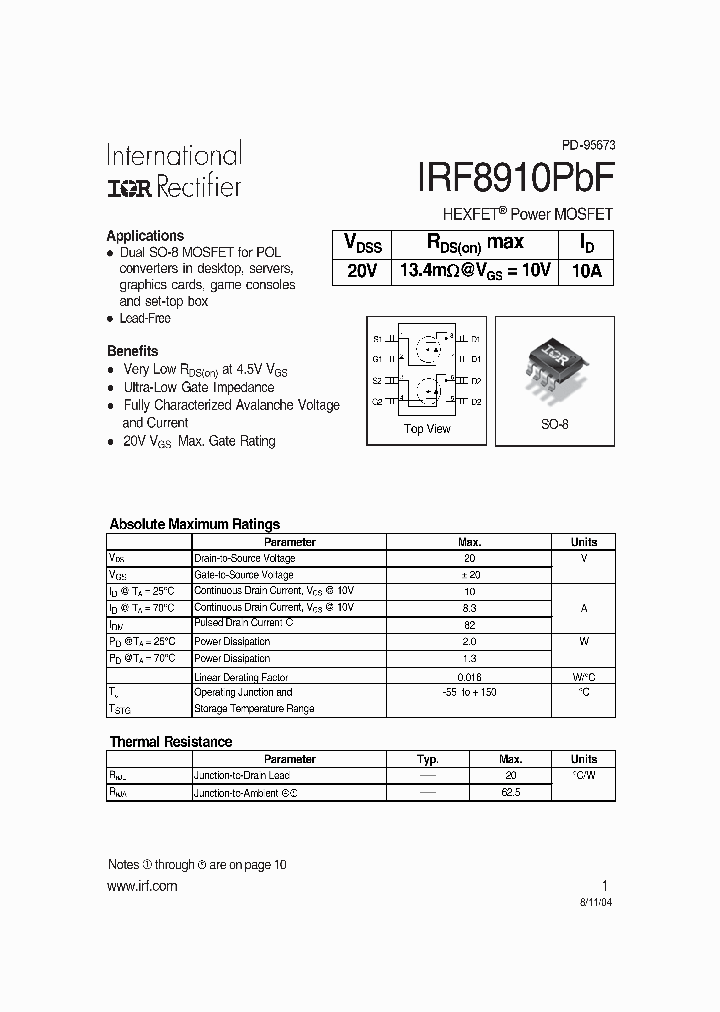 IRF8910PBF_709457.PDF Datasheet