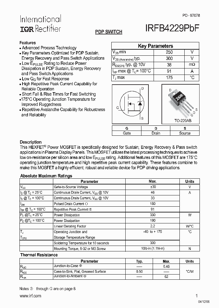 IRFB4229PBF_716487.PDF Datasheet