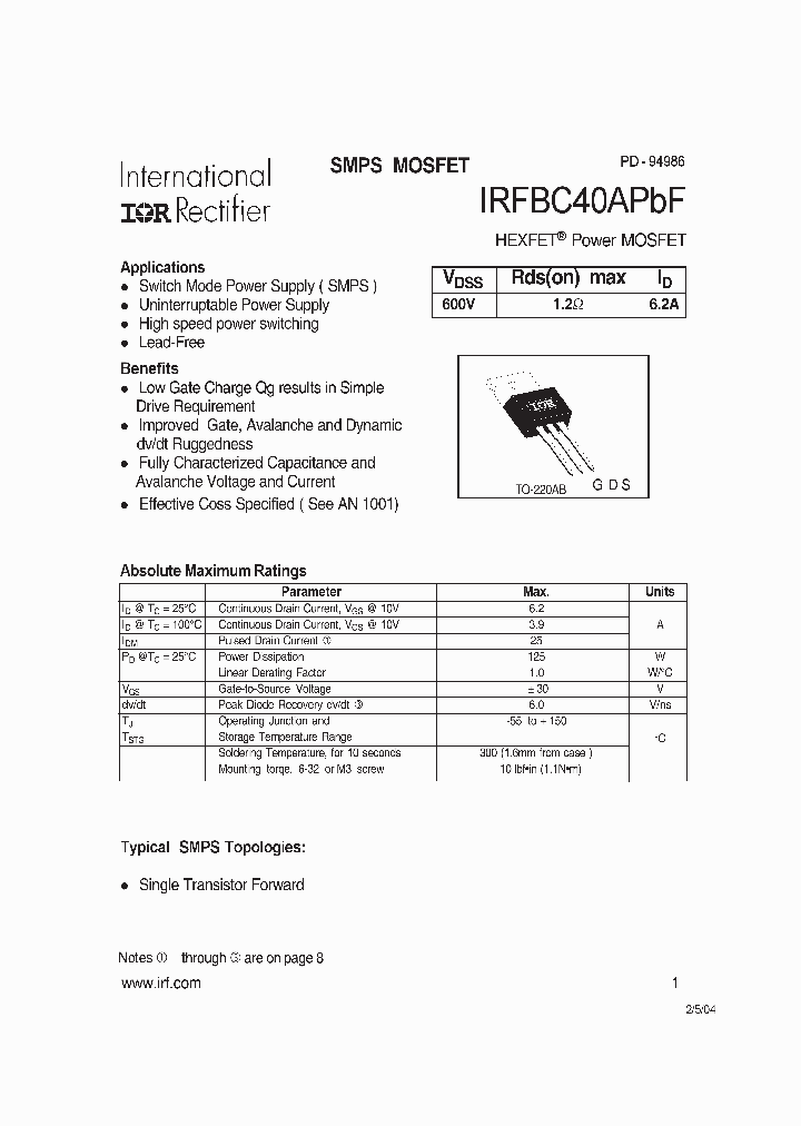 IRFBC40APBF_709438.PDF Datasheet