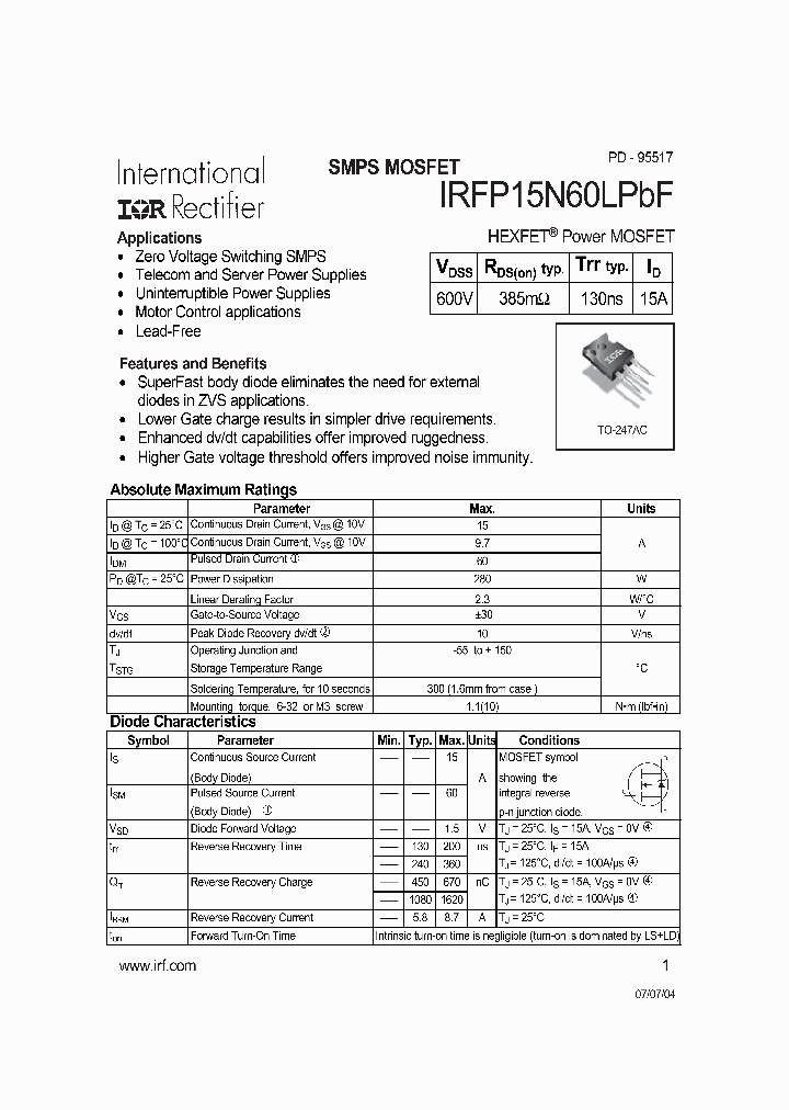 IRFP15N60LPBF_740007.PDF Datasheet