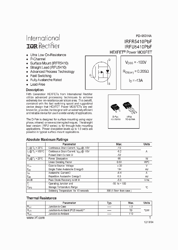 IRFR5410PBF_921252.PDF Datasheet