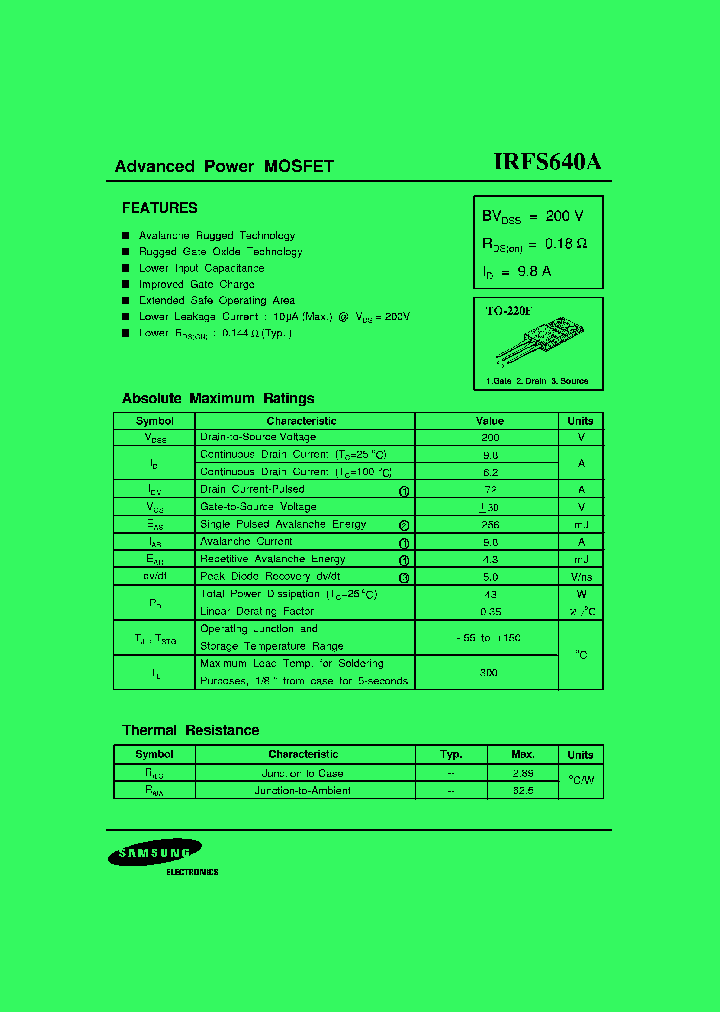 IRFS640A_773776.PDF Datasheet Download --- IC-ON-LINE
