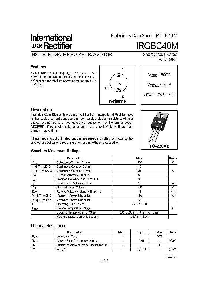 IRGBC40M_921281.PDF Datasheet