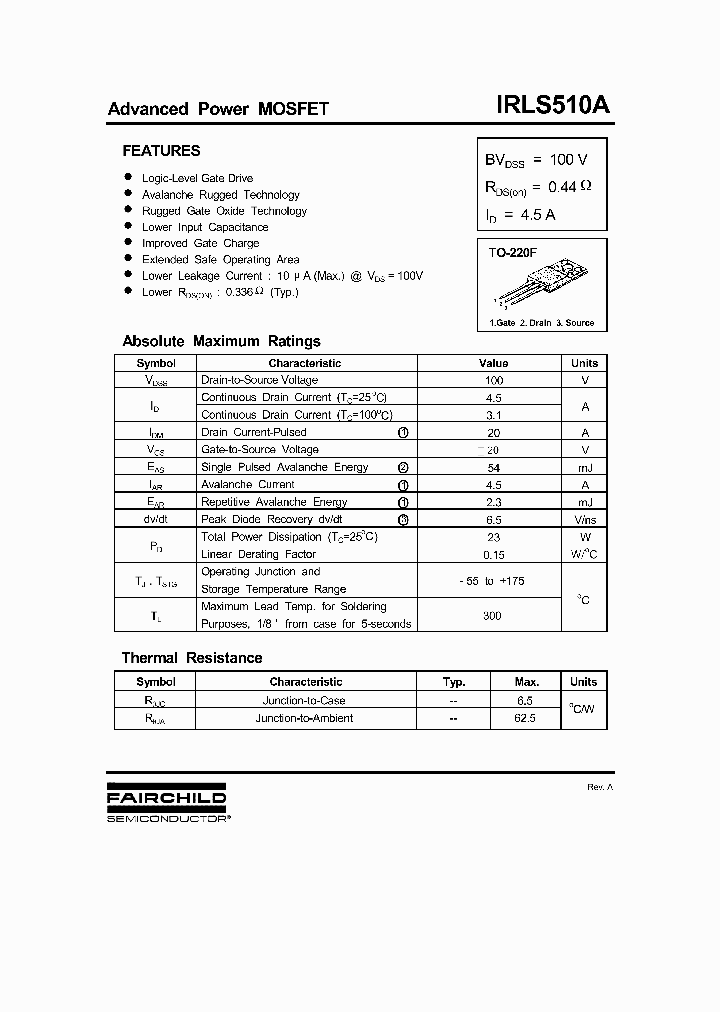 IRLS510A_692257.PDF Datasheet