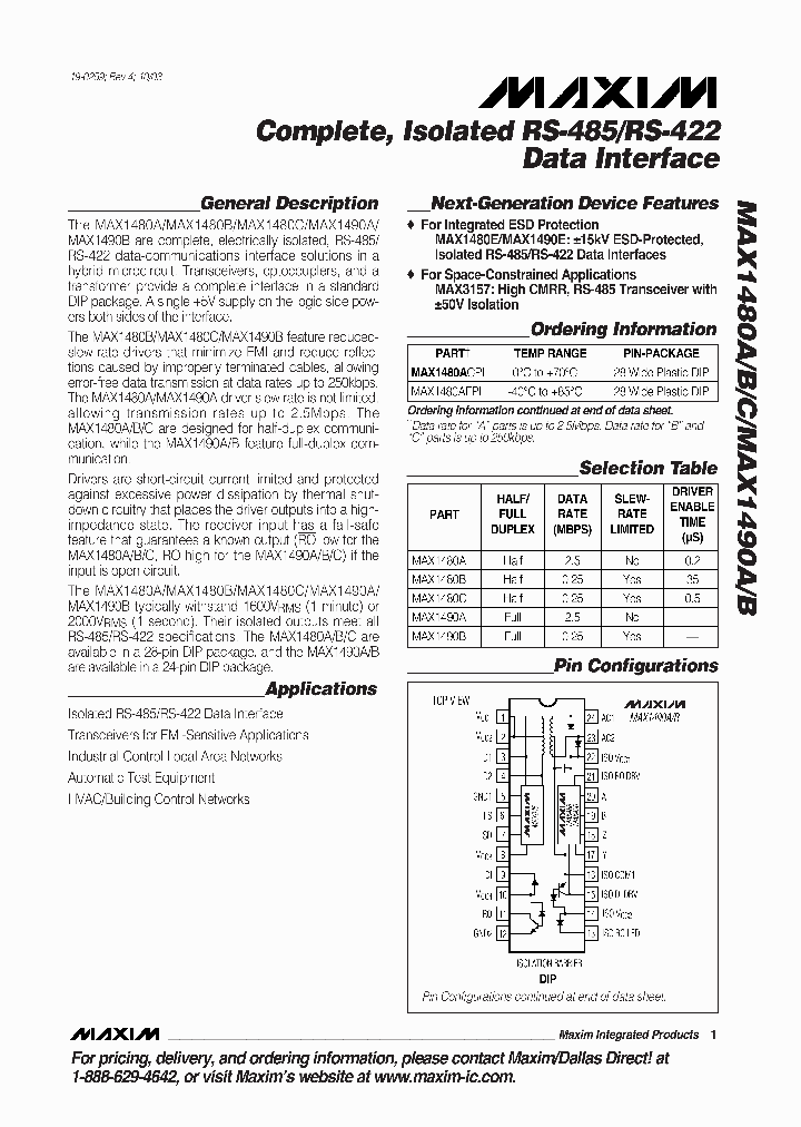 MAX1490BCPG_864733.PDF Datasheet Download --- IC-ON-LINE