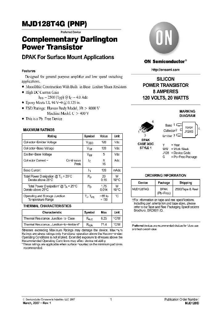 MJD128T4G_742620.PDF Datasheet