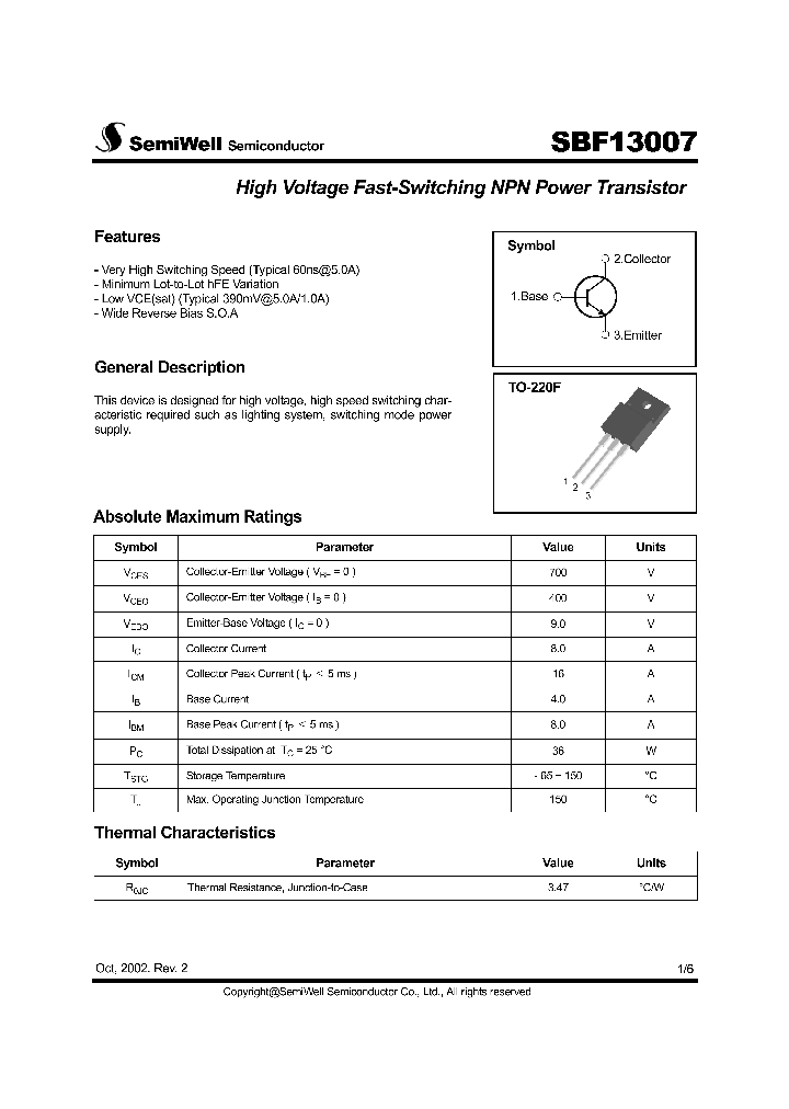 SBF13007_1011196.PDF Datasheet