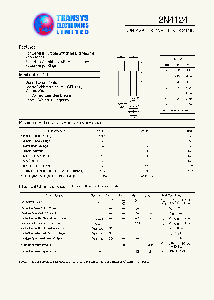 2N4124_1107975.PDF Datasheet Download --- IC-ON-LINE