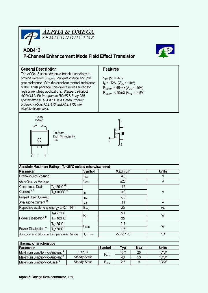 AOD413_1026176.PDF Datasheet Download --- IC-ON-LINE