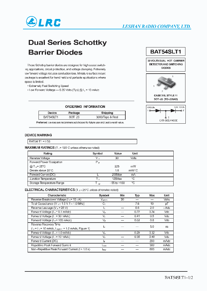 BAT54SLT1_1217411.PDF Datasheet