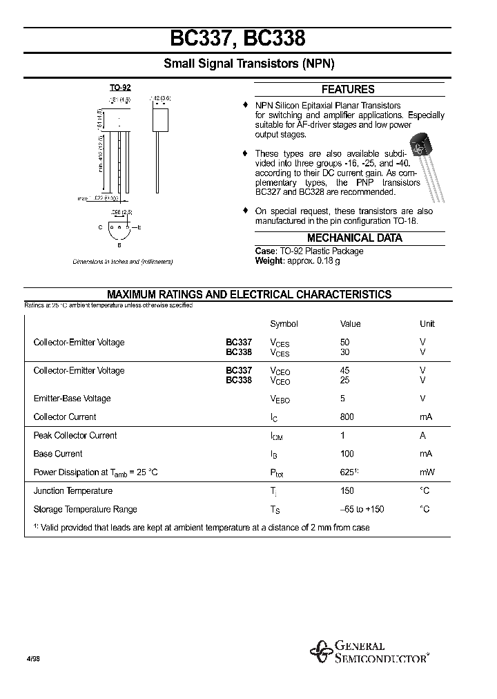 BC337_1058070.PDF Datasheet Download --- IC-ON-LINE