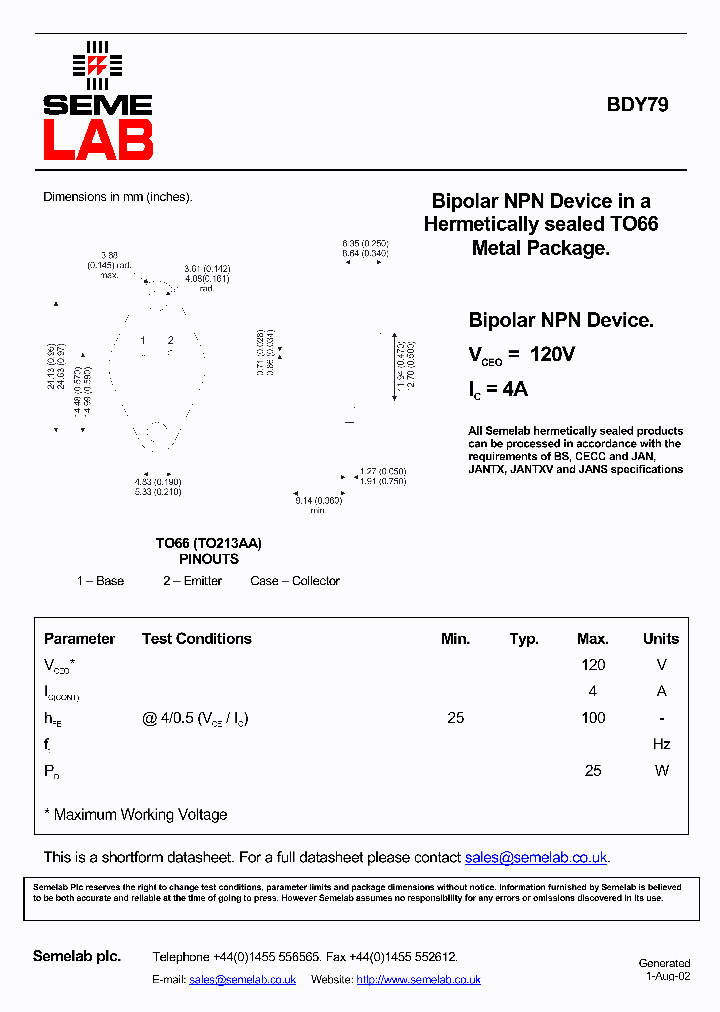 BDY79_1218972.PDF Datasheet