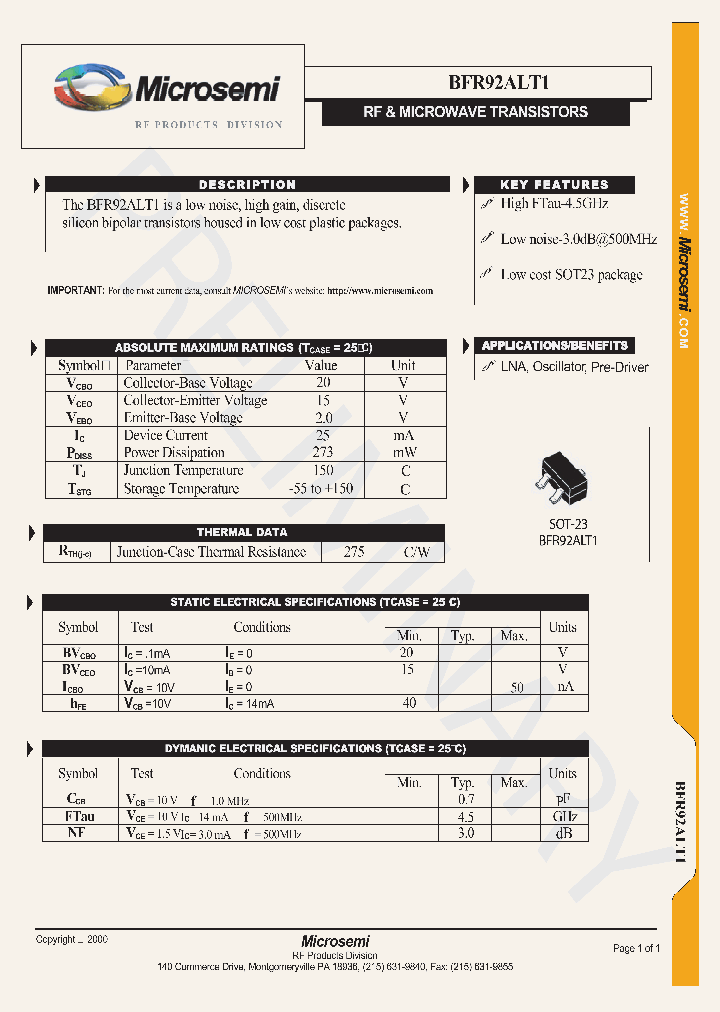 BFR92ALT1_1035637.PDF Datasheet