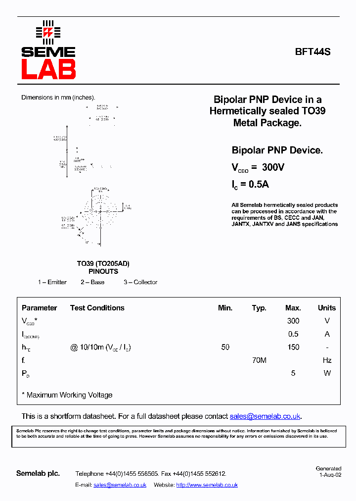 BFT44S_1035952.PDF Datasheet