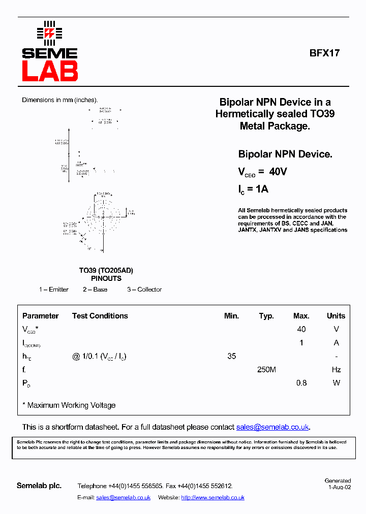 BFX17_1036399.PDF Datasheet