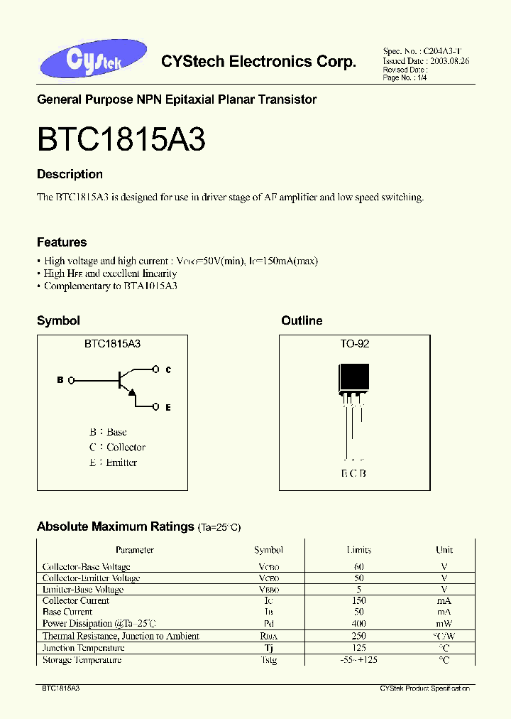 BTC1815A3_1147203.PDF Datasheet