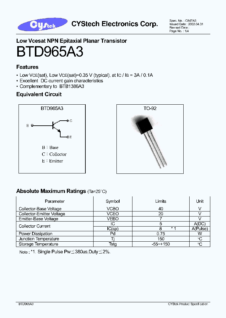 BTD965A3_1221266.PDF Datasheet