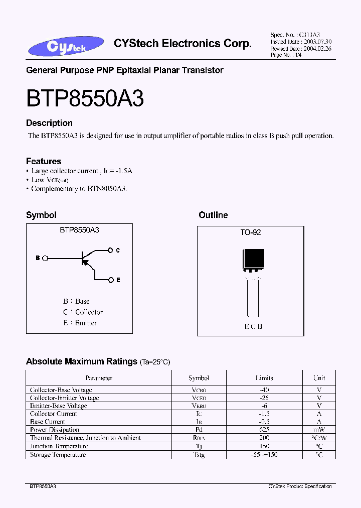 BTP8550A3_1221366.PDF Datasheet