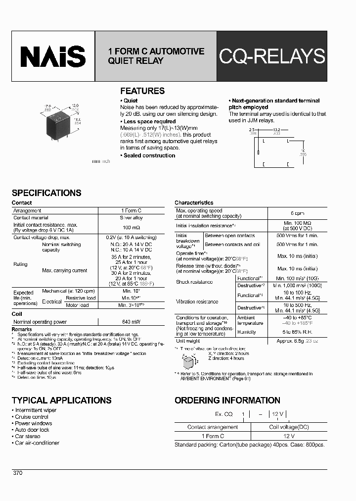 12V Relay Datasheet Pdf