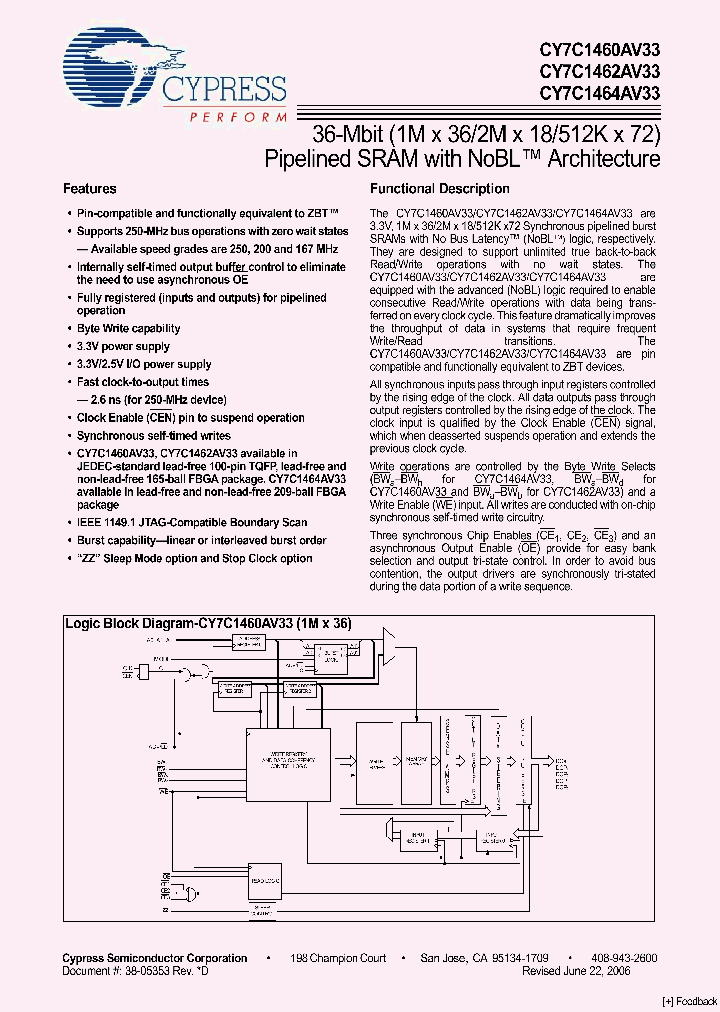 CY7C1460AV33-250AXI_1095256.PDF Datasheet