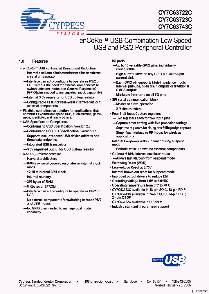 CY7C63743C_1086304.PDF Datasheet Download --- IC-ON-LINE