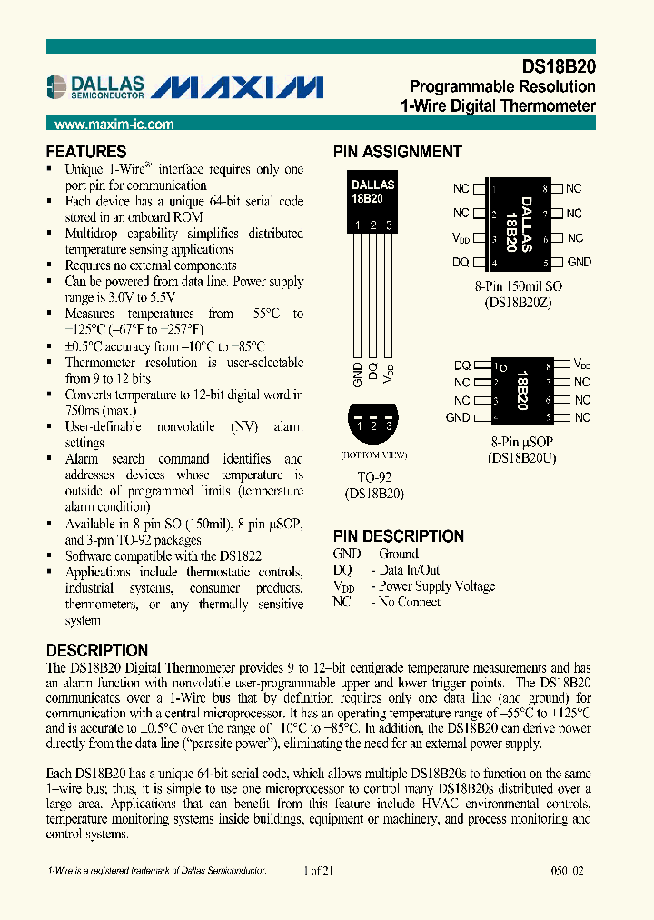 DS18B20PAR_1234087.PDF Datasheet Download