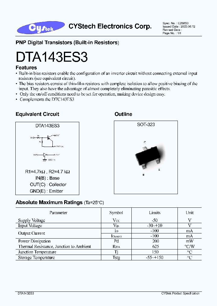 DTC143ES3_1235152.PDF Datasheet