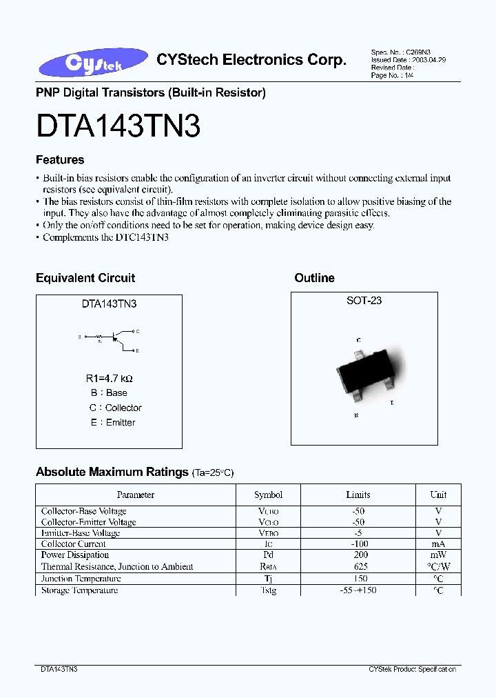 DTC143TN3_1235156.PDF Datasheet