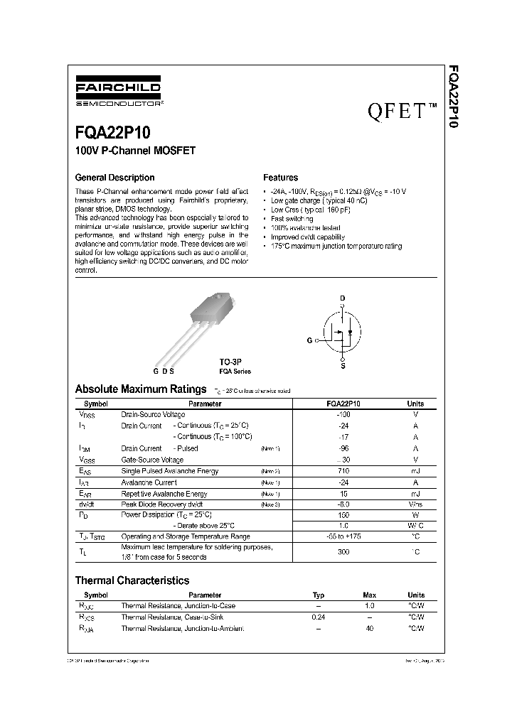 FQA22P10_1087339.PDF Datasheet