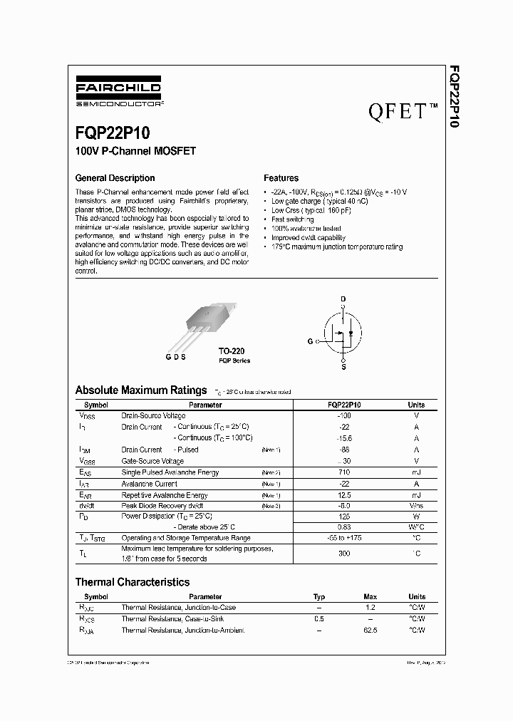 FQP22P10_1093360.PDF Datasheet