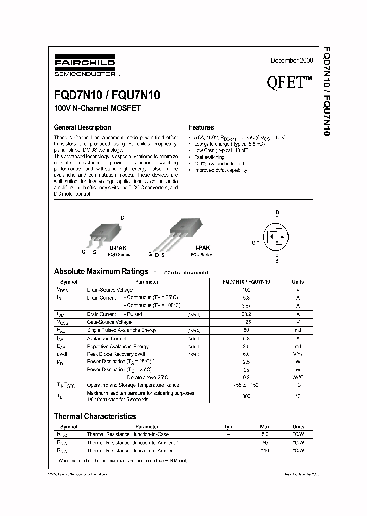 FQU7N10_1242009.PDF Datasheet