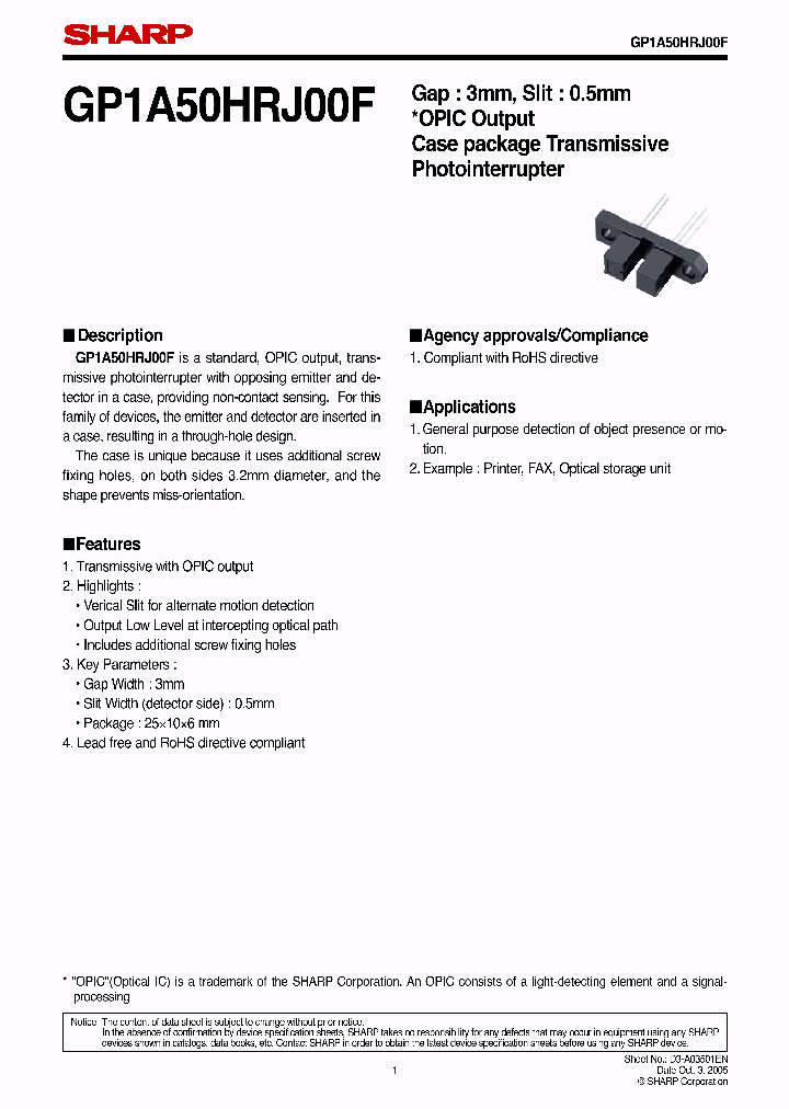 GP1A50HRJ00F_1245479.PDF Datasheet Download --- IC-ON-LINE