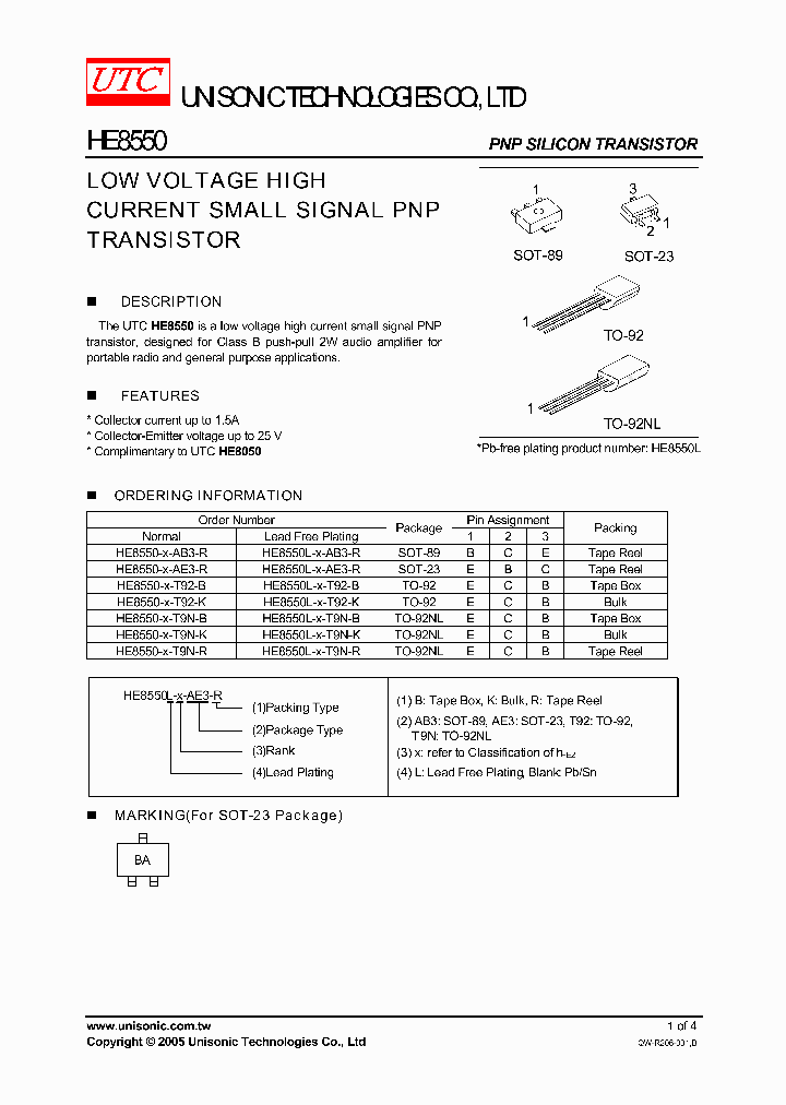 He8550 X T92 B Pdf Datasheet Download Ic On Line