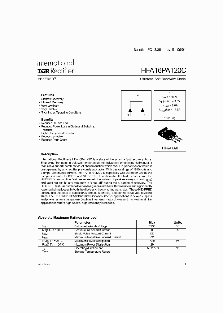 HFA16PA120C_1249218.PDF Datasheet Download --- IC-ON-LINE
