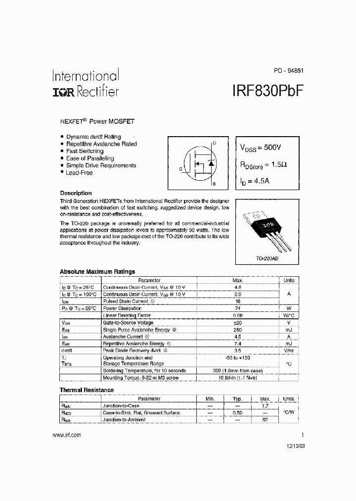 IRF830PBF_1159969.PDF Datasheet